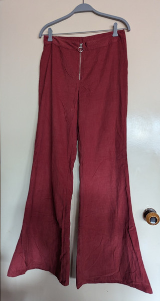 Sacred Hawk Red Corduroy 100% Cotton Flares Pants 70s Bell Bottoms Size M