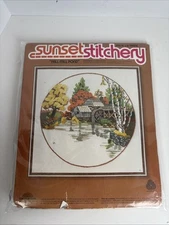 1978 FALL MILL POND Crewel Embroidery Kit ~ SUNSET STITCHERY ~ 16x16 #2473
