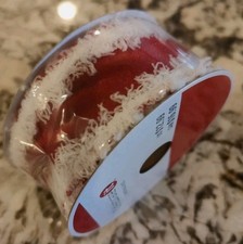 Celebrate It Red Velvet White Trim Wired Ribbon Santa's Belt Christmas 1.5"x15ft