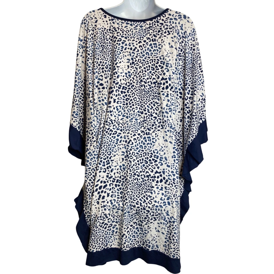 Ropa de salón ELLEN TRACY para mujer caftán Mumu talla 3X azul marino leopardo dorado niñas Foto 2 de 4