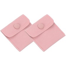 2Pcs 3"x3" Velvet Jewelry Pouches Jewelry Bags with Snap Button Pink