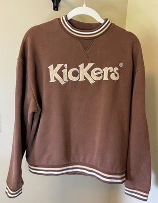 Men s Kickers Brown Logo Crewneck Pullover Sweatshirt Size Small 100% Cotton