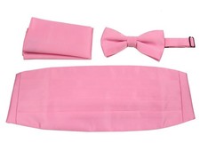 Mens Formal Woven Satin Cummerbund Pre-Tied Bowtie Hanky set - Many Solid Colors