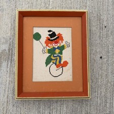 Vintage Handpainted Needlepoint Canvas  Clown
