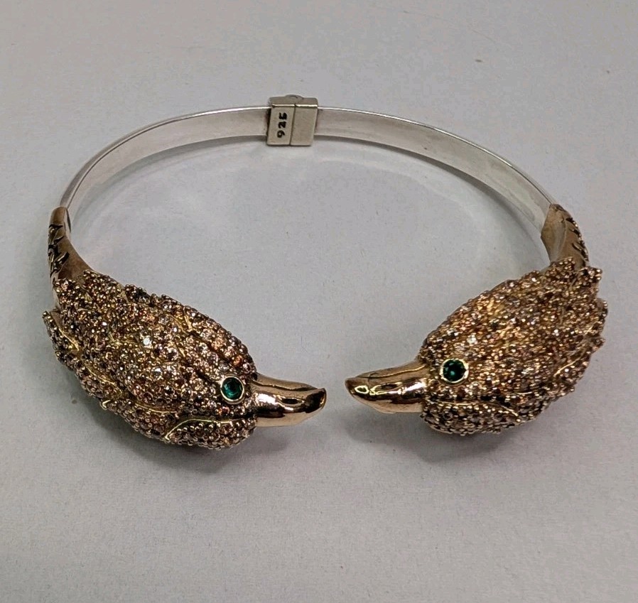 Double Eagle Head Bracelet Hawk Hinged Bangle Ste… - image 3
