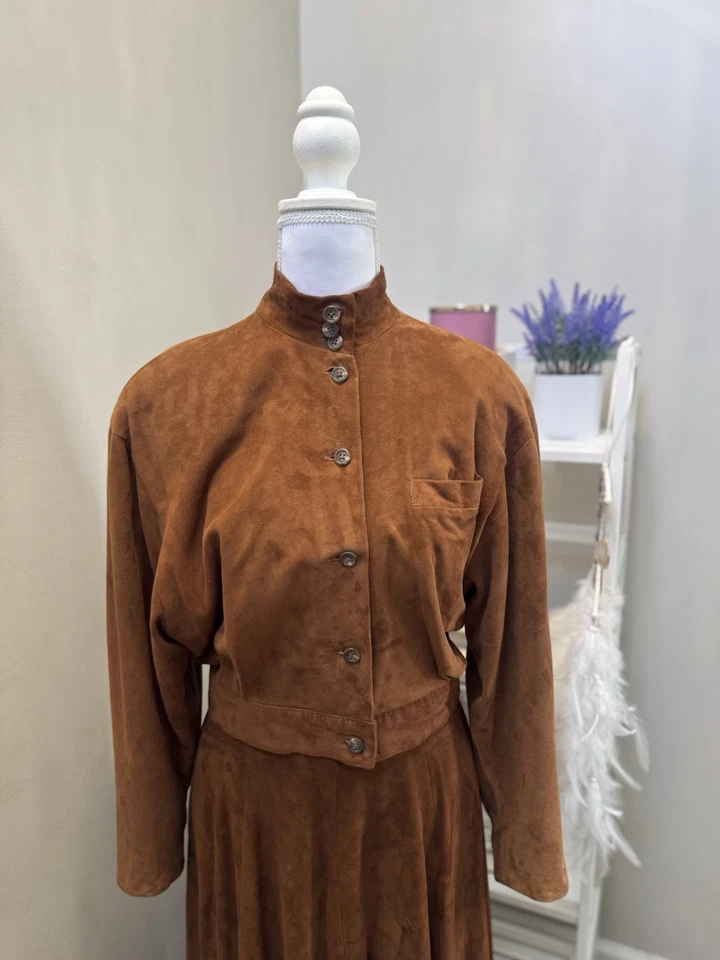 Ralph Lauren 紫色标签 100% 麂皮绒夹克和裙子套装 | 复古,美国,尺寸 6 — 第 3/4 张图片