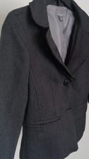 Ann Taylor Women's Black Gray Notch Lapel Lined One-Button Blazer Jacket Size 6
