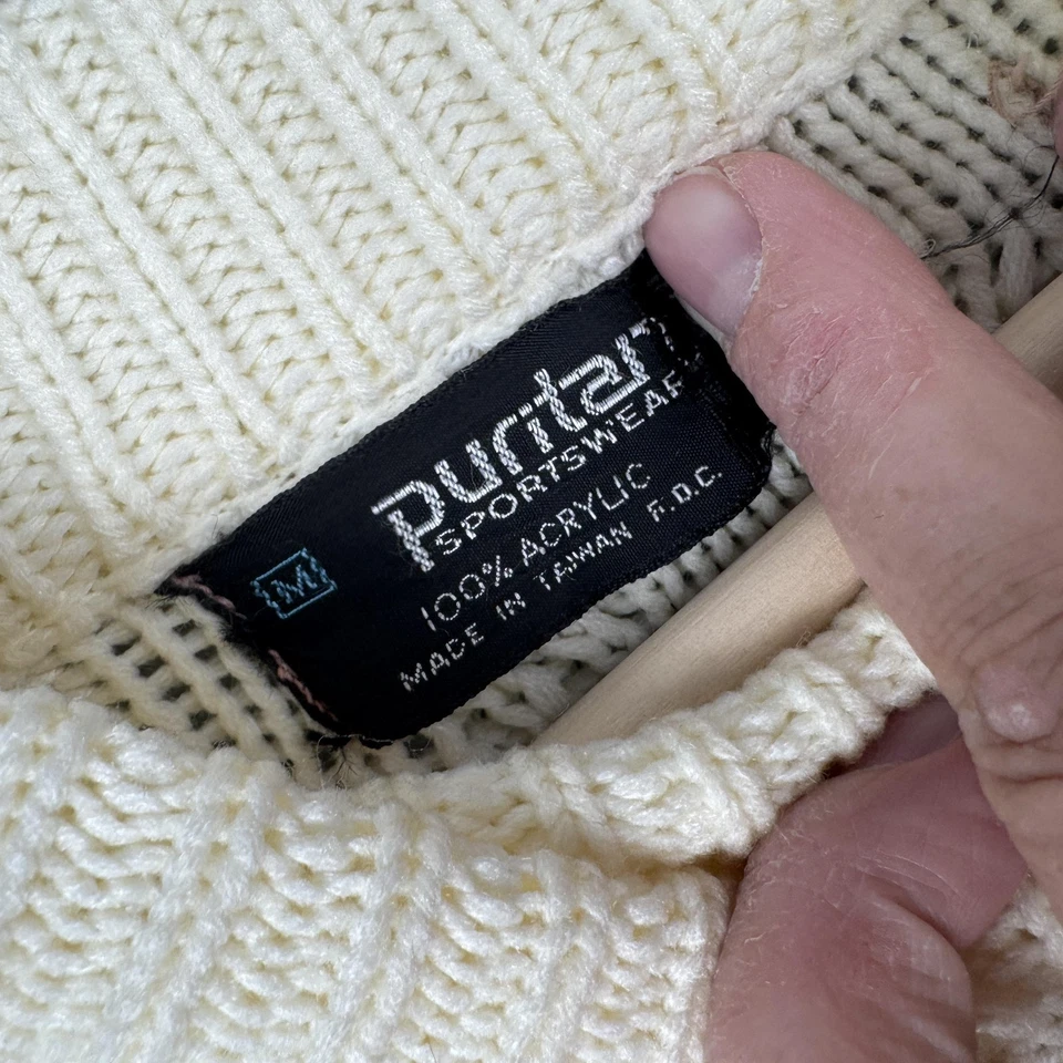 Vintage Puritan Sweater Mens Medium Cream Cable Knit Fisherman Aran Crewneck 90s - Image 4 of 4