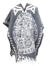 Ethnic Identity Leos Imports Mexican Poncho Aztec Calendar Unisex Reversible Cob