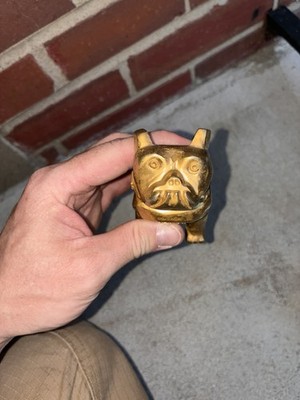 Vintage Gold Tone Mack Truck Chrome Bulldog Hood Ornament Mascot Pat. # 87931