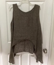 Match Point 100% Linen Tank Brown   Lagenlook Artsy Boho Minimalist Layer ~M?