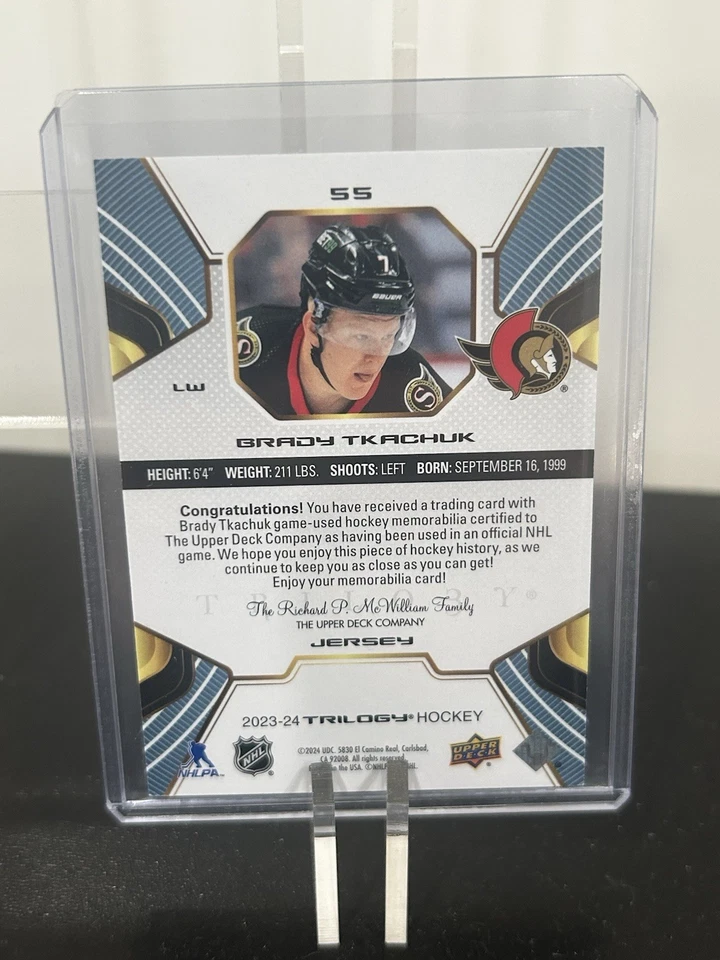 Brady Tkachuk 2023-24 Upper Deck Trilogy Ottawa Senators #55 Jersey - Image 2 of 4