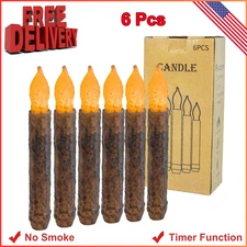 Taper Primitive Candles With Timer 6 Pcs Real Wax Hand Dipped Rustic Flameless