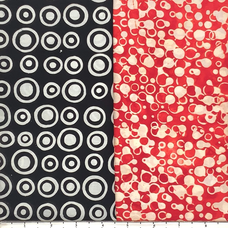 12 cuartos de grasa negro, rojo y blanco uno #1 tela Batik Lunn paquete de preguntas frecuentes 100 % algodón Foto 3 de 4