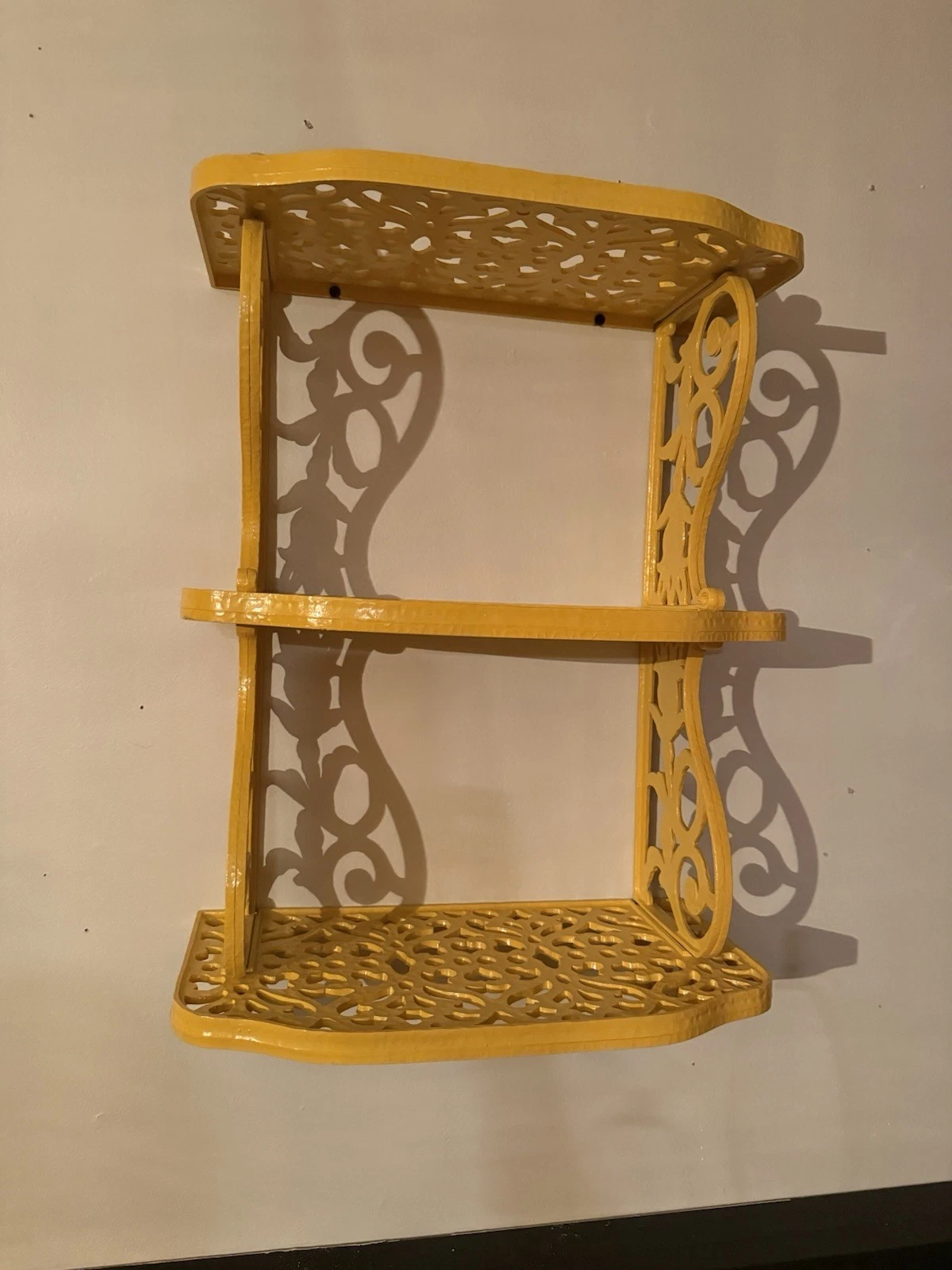 Yellow Filigree Triple 3 Shelf Plastic Homco USA 15x23.5 Inches 1982 Vintage