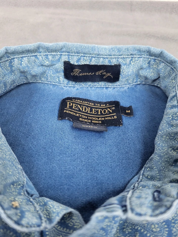 Camisa a Presión Pendleton Perla Para Hombres Mediana Azul Cachemira Ligera Academia Preppy Foto 2 de 4