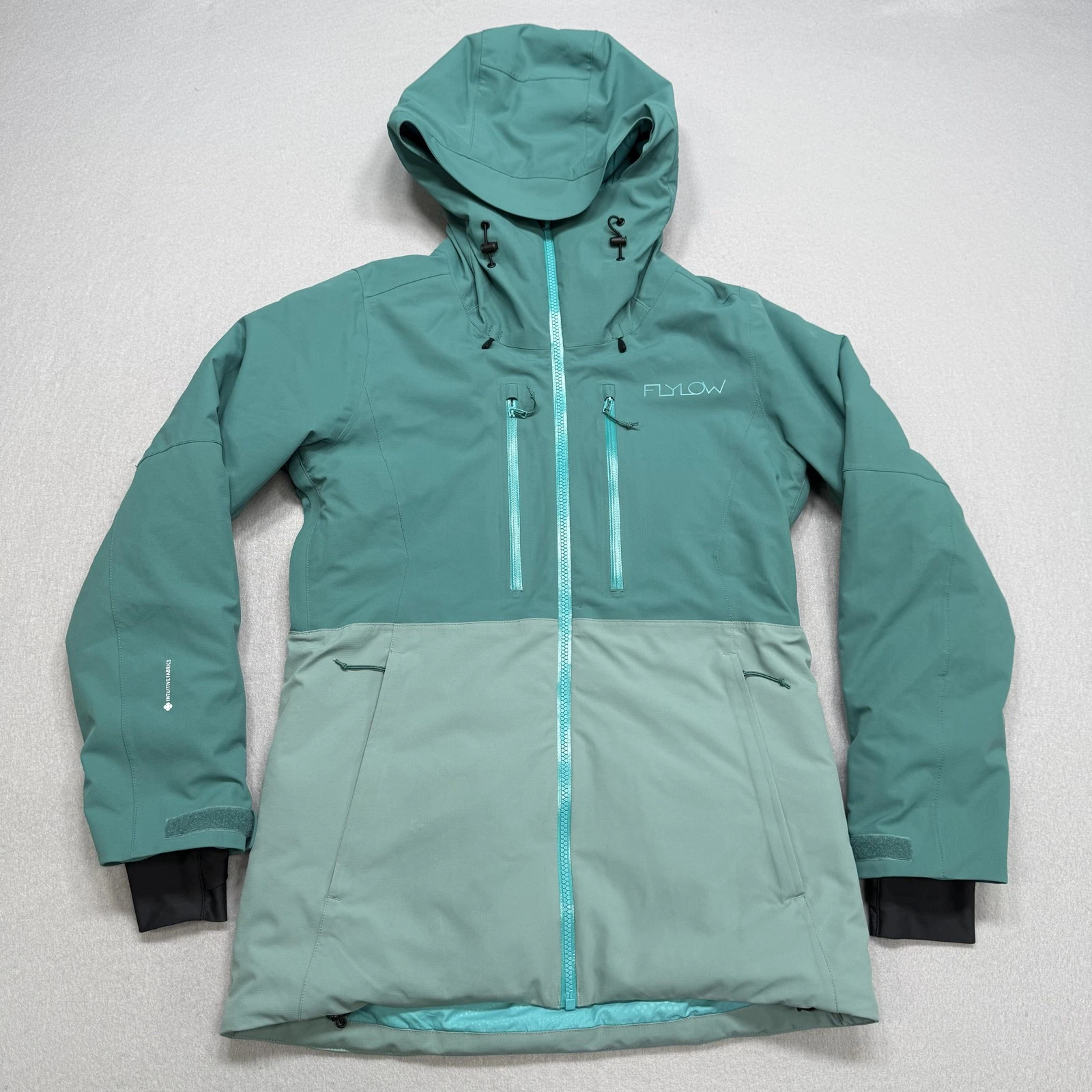 Flylow Jacket Womens XS Green Insulated Ski Hooded Colorblock Winter 5360
