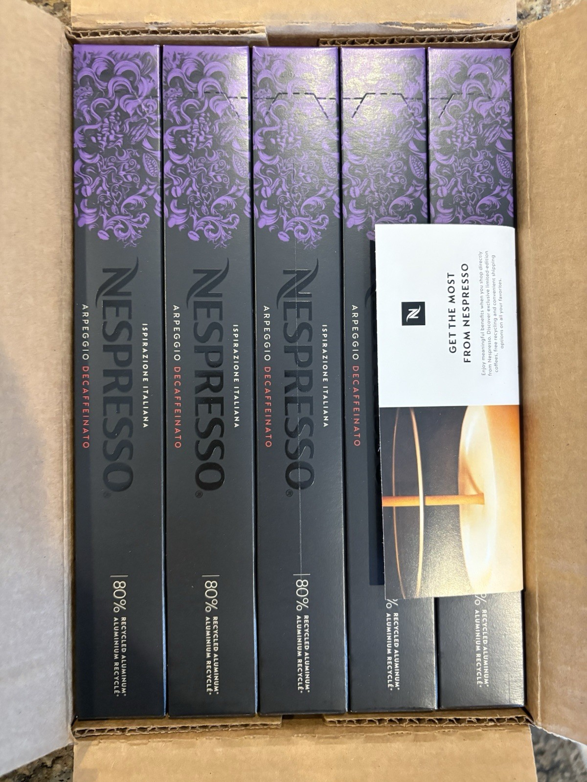 100 Pack Nespresso Capsules Original  Arpeggio Decaffeinato Dark Roast Coffee