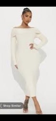 Fashion Nova Large Long Sleeve Sweater Dress Cream Rayon Blend Off The Shoulder