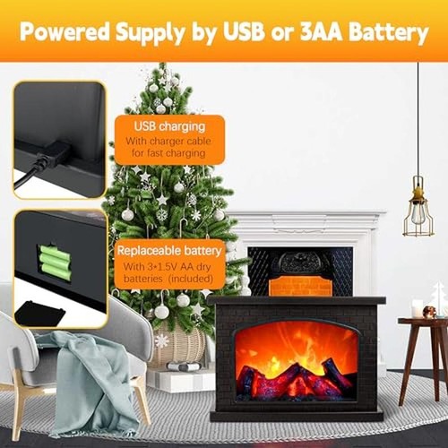 Decorative Fireplace Lantern LED Flame Effect Battery USB Indoor Outdoor 1800 W - Picture 4 of 7