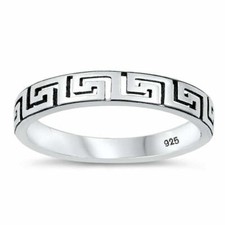 Greek Key Spiral Band Ring Solid 925 Sterling Silver