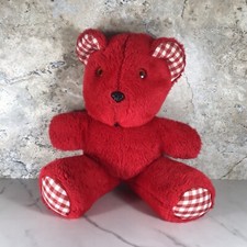 VINTAGE RED CHECK PATTERN HANDMADE TEDDY BEAR PLUSH STUFFED ANIMAL TOYS BY JEAN
