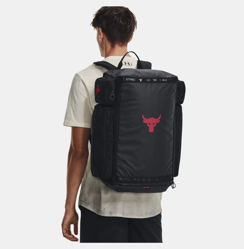 39L UA Under Armour Project Rock Duffle Backpack Bag New Black Red Gym - Picture 4 of 8