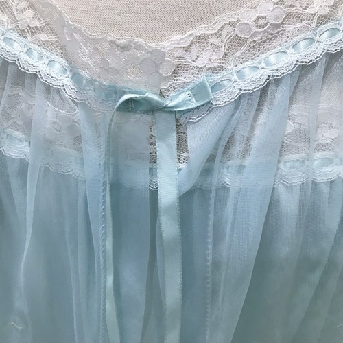 Vtg Blue Nightgown Robe Chiffon Peignoir Set Nylon Lace Flyaway Sz Medium USA - Picture 6 of 12