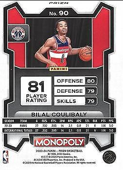 Bilal Coulibaly 2023-24 Prizm NBA Monopoly - Purple #90 - Washington Wizards - Picture 2 of 2