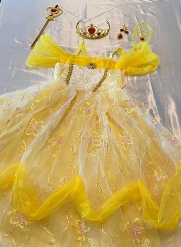 Déguisement Robe Princesse Jaune et accessoires, couronne, bijoux, baguette,7ans - Photo 12/18