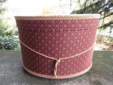 Vintage Colorful Cloth and Cardboard Hat Box- Rope Handle  16.25 x 12.25 x 9.5"