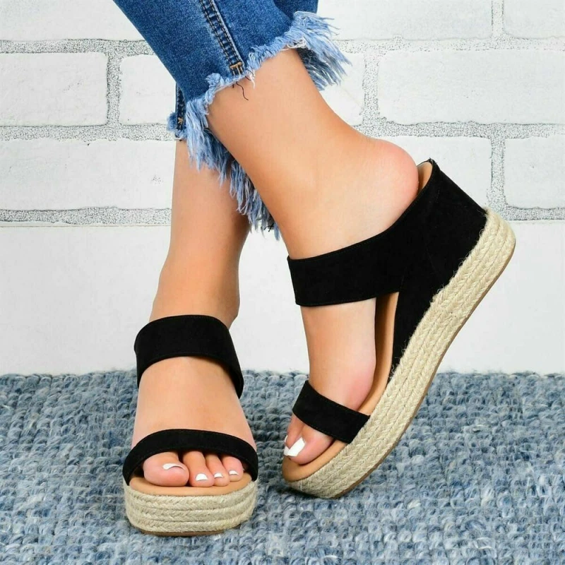 Slip on double hotsell band wedge sandals