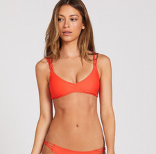 Volcom Junior Simply Solid V Neck Bikini Top Electric Coral Size L 4566