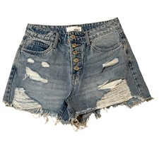 Vervet by Flying Monkey Women's Raw Hem Cut-Off Denim Jean Shorts High Rise S