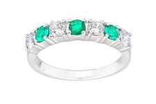 Sterling Silver Simulated EMERALD & CZ 7 Stone Eternity Ring sizes J to V
