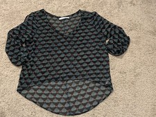 Womens Shirt Size Medium Multicolor Print Sheer High Low Fun Casual Top