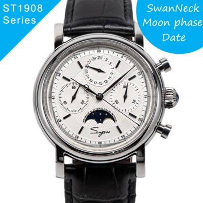 Seagull Sugess ST1908 40mm White Moon Phase Date Chronograph Sapphire SL 1963