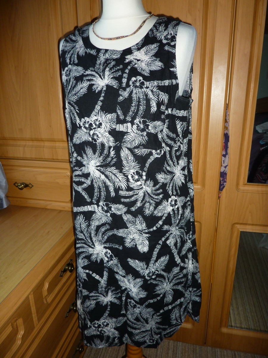 WOMEN FAT FACE LINEN MIX BLACK TROPICAL PRINT SUN DRESS SIZE UK 12