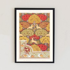 1897 Antik Hirsch Bäume Illustration Vintage Retro A4 Wohndeko Wandbild Kunstdruck