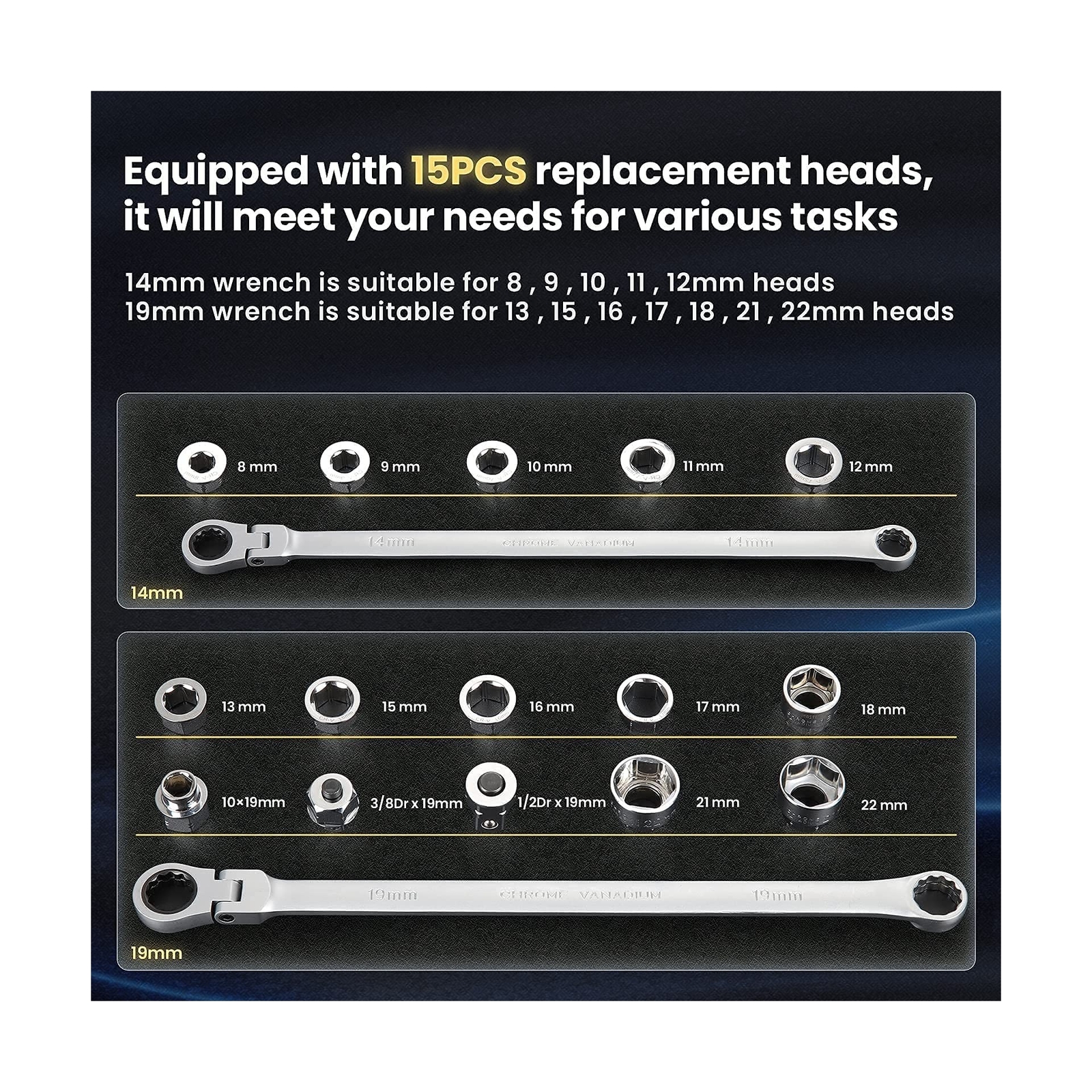 Anbull 17PCS Extra Long FlexHead Ratcheting Wrench Set, Metric Double
