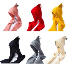 Children Winter Warm Knitted Hooded Scarf Neck Ear Warmer Wrap Solid Scarves