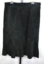 Vintage Suede Aline Skirt Size 14 Black Real Leather Midi