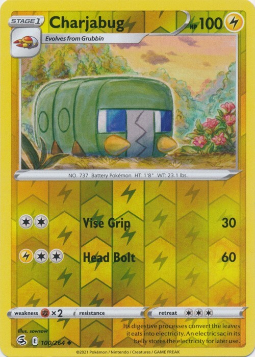 Reverse Holo Charjabug 100/264 Fusion Strike Uncommon Pokemon TCG