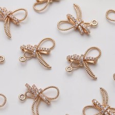 6pcs CZ pave Bow Tie Charms,Cubic Zirconia Bow Pendants,Bowknot Charms