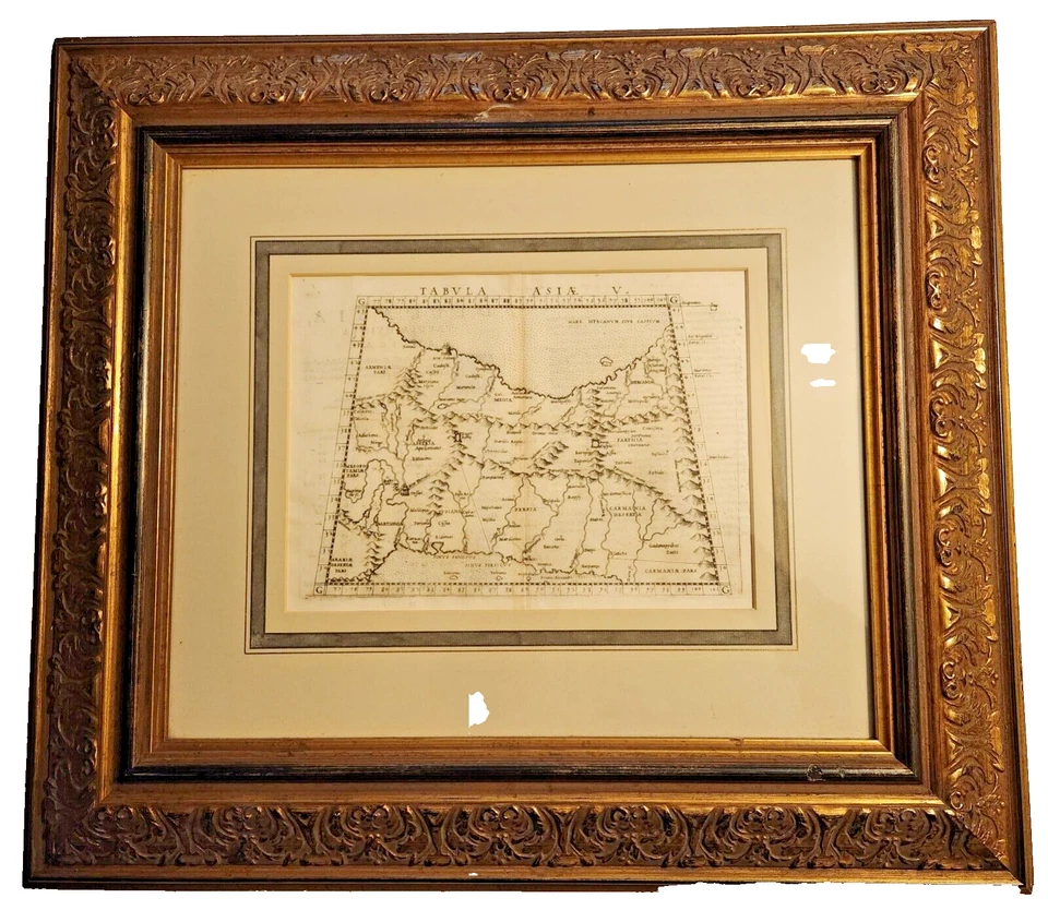 Mapa ptolemaico original de Aisia Ruscelli 1562 enmarcado archivísticamente con tapete francés Foto 2 de 4