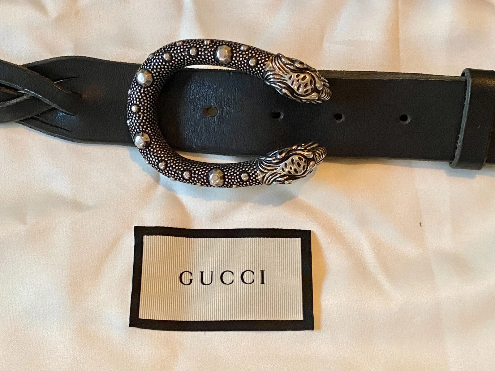 Gucci Belt 43 47 Braided Leather Dionysus Buckle Belt Silver XXL Tiger