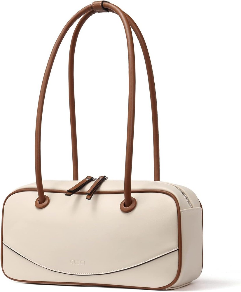 CLUCI Beige and Brown Dumpling Hobo Shoulder Bag for Women