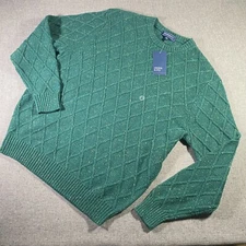 NWT Crown Ivy Chunky Knit Splatter Print Creewneck SWeater Mens Size Large Green