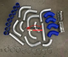3" 76mm Universal Aluminum Intercooler Turbo Pipe piping Kit + BLUE Hose+Clamps