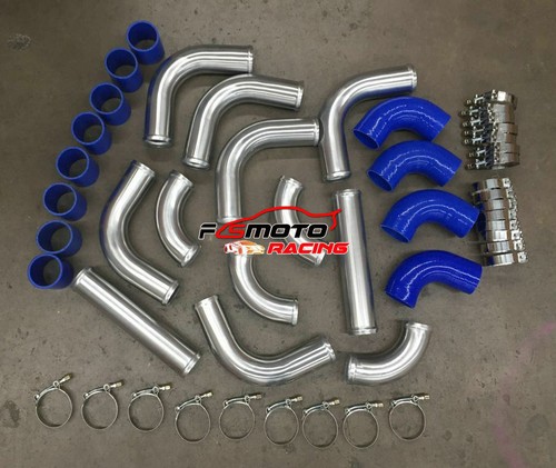 3" 76mm Universal Aluminum Intercooler Turbo Pipe piping Kit + Red Hose + Clamps - Picture 3 of 6